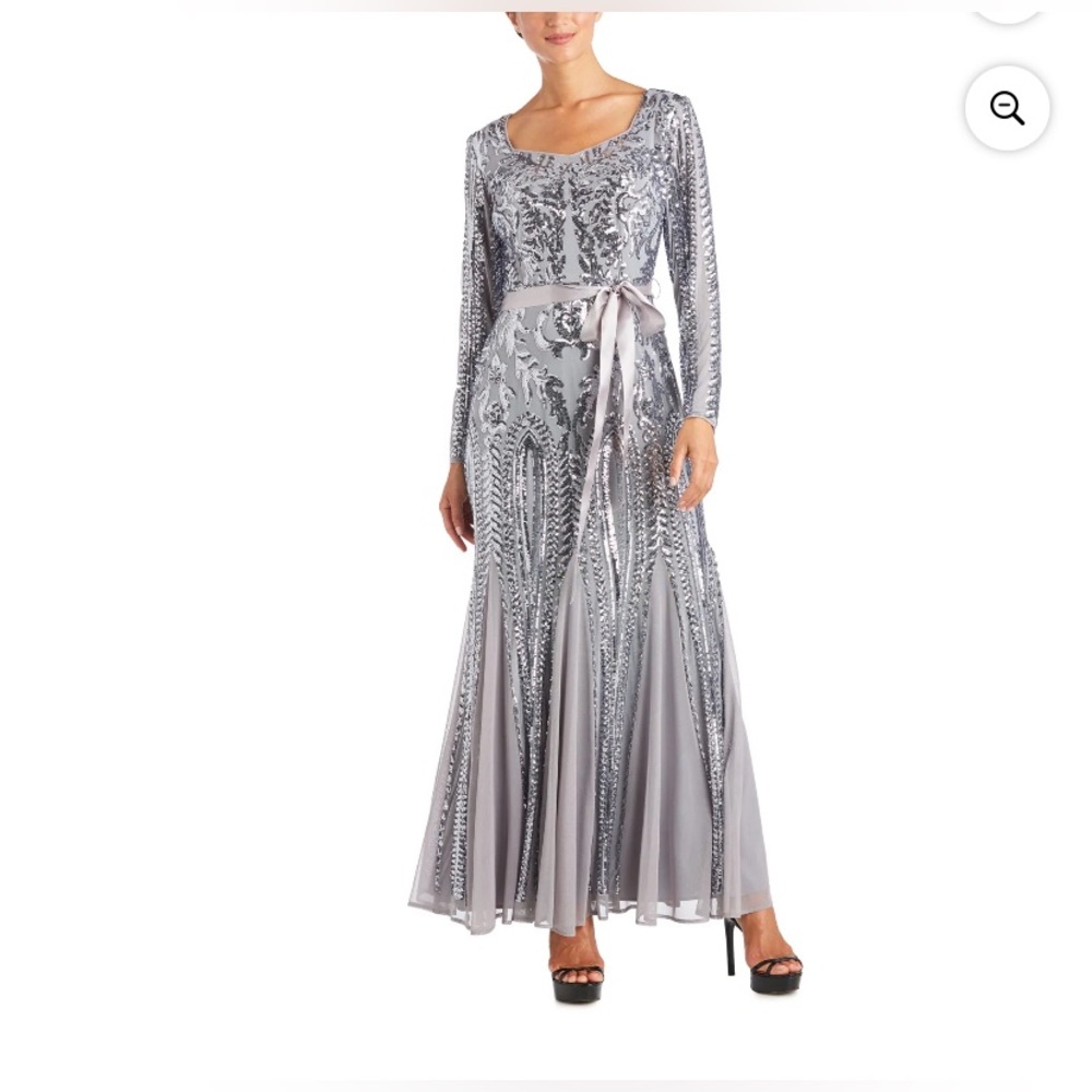 Beautiful RM Richards maxi dress gray with silver sequins. Size 8